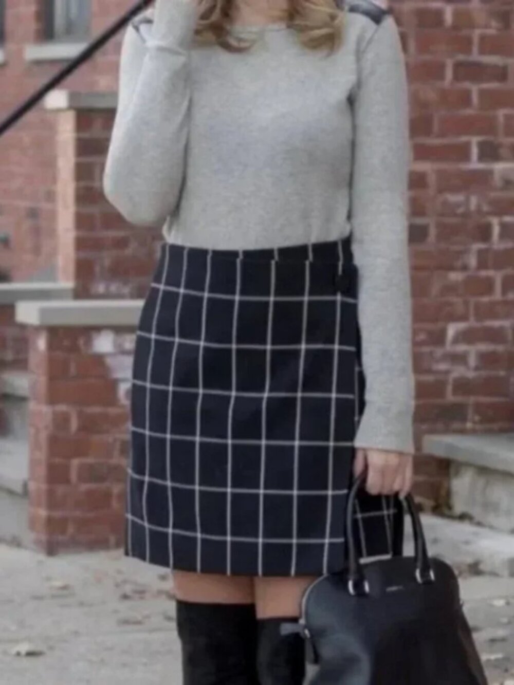 LOFT Y2k Black Mini Skirt Plaid Twee Clueless Mod 60s Minimal Goth Faux Wrap